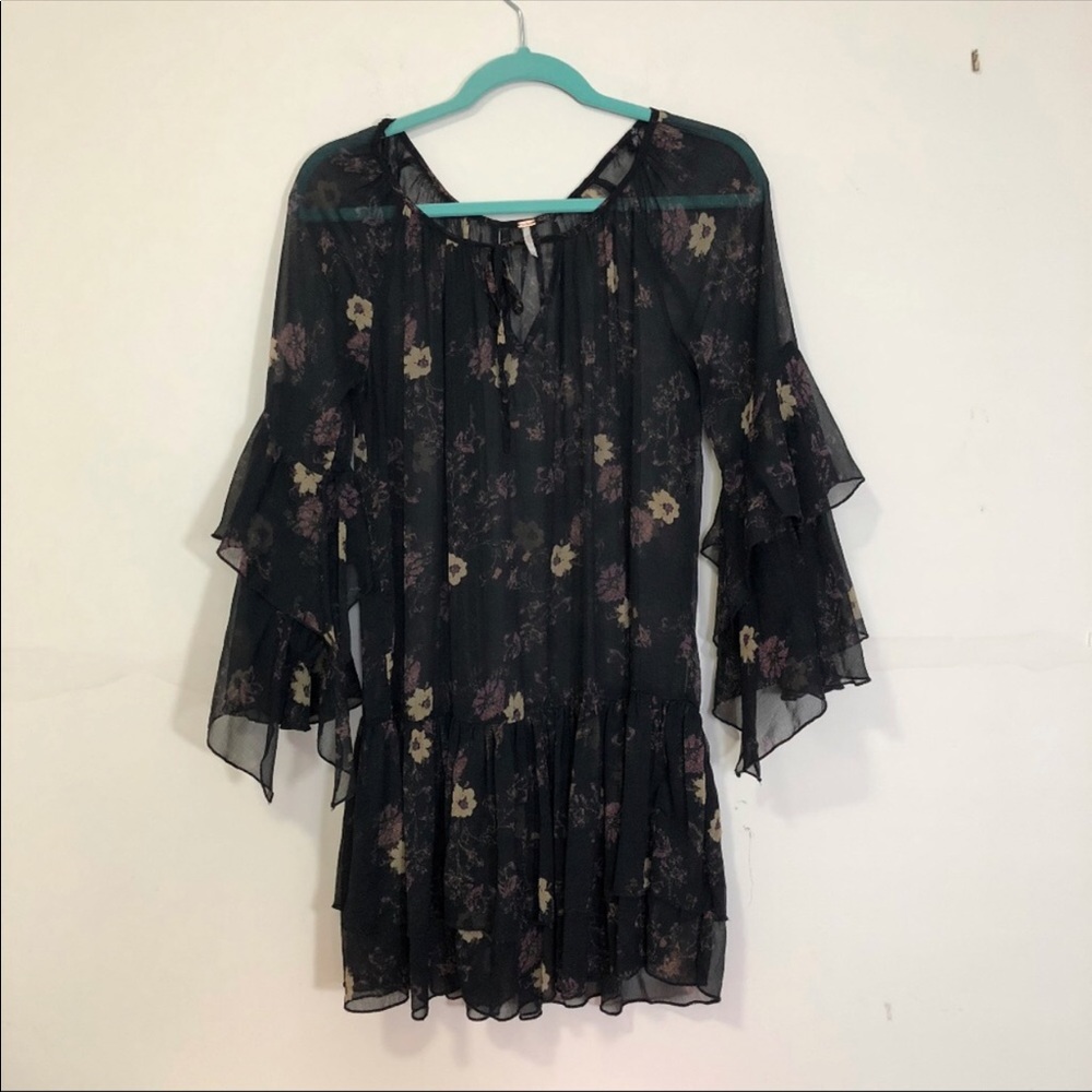 flapper Ruffle black floral free people dress